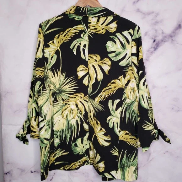 ASHLEY STEWART tropical palm leaves open front business casual blazer 14… - Picture 6 of 8